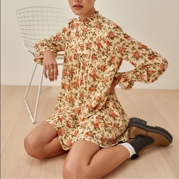 REFORMATION JOURDAN RUFFLED VARENNA FLORAL PRINT CREPE MINI DRESS XS - Picture 1 of 16